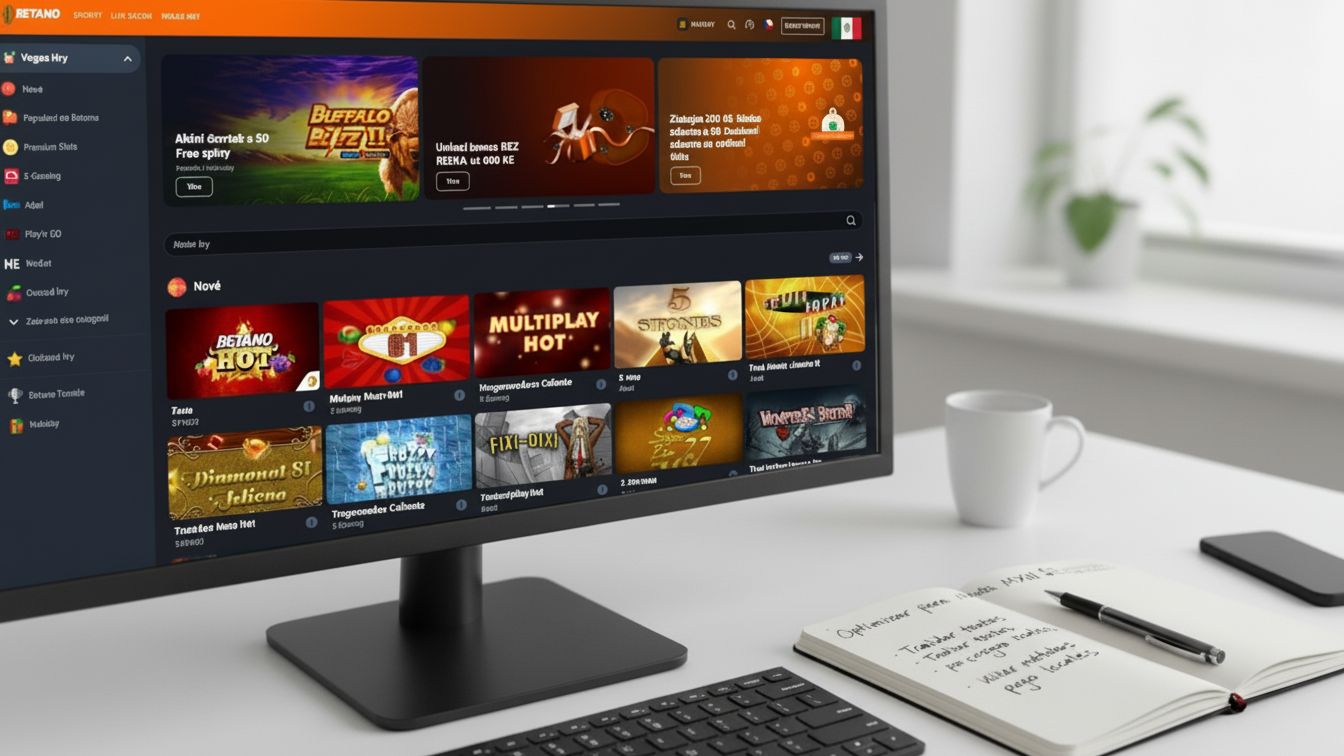Interfaz de casino en español con moneda MXN en pantalla de computadora y bandera de México
